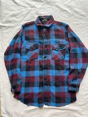 Vintage 70s Artic Woolchd l blue and maroon shirt jacket size large